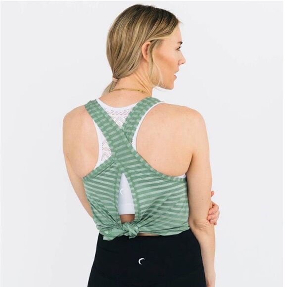 NEW Zyia Active Forest Nimbus Split Back Tank Green Striped Small - Picture 2 of 6